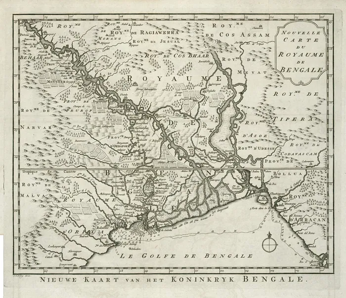 Nieuwe Kaart van het Koninkryk Bengale, Pieter de Hondt en Jakob van der Schley, 1755: Bengalen zoals de Nederlandse lezer het kende in de jaren dat Kingma in Kasimbazar werkte.
