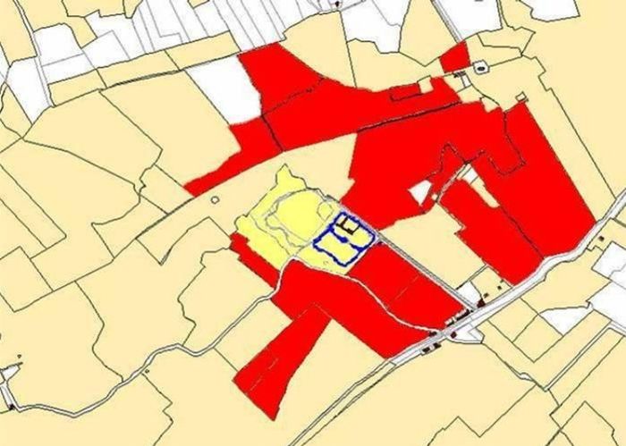 Grondbezit van Ignatius van Kingma in het gebied direct rond de state bij zijn overlijden in 1700. Zijn gehele bezit was ruim 800 pondematen (circa 300 hectare) groot