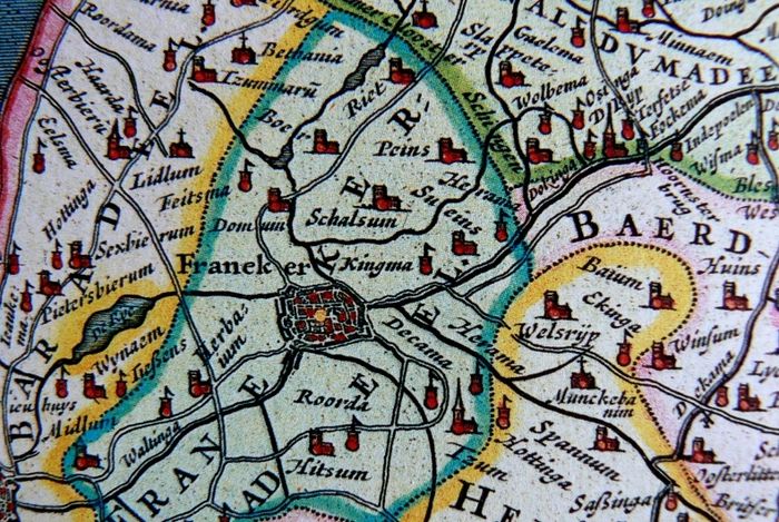 Detail uit Atlas Blaeu (1662) met Franeker, Kingma en Sueins