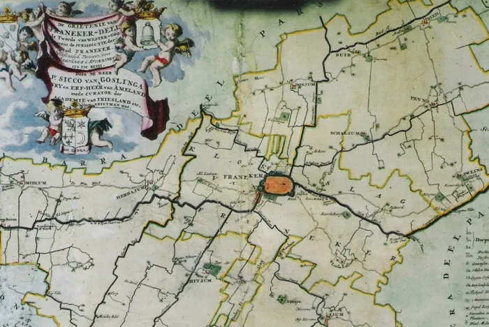 Kaart van de grietenij Franekeradeel van Schotanus (1698).
