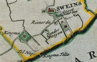 Detail van de kaart van de grietenij Franekeradeel van Schotanus (1698): Kingma, Kingmatille met tolhuis en brug, Sweins en de staten Groot Heerma, Rinnerda en Van der Waeyen.