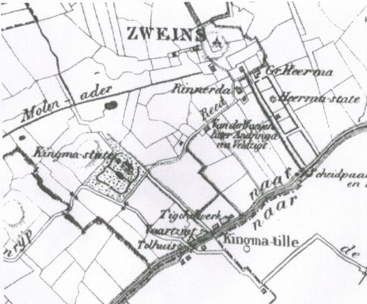 Detail van kaart van Zweins uit de 