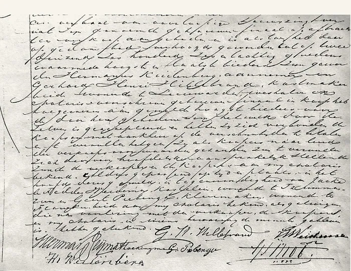 Het slot van de verkoopakte van Kingma State met de handtekeningen van de kopers, de getuigen, "Heerma van Beijma thoe Kingma" en notaris G. Schot.