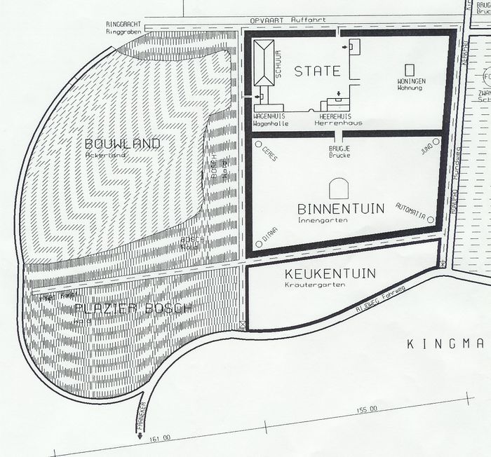 Reconstructie van de situatie van Kingma State (tekening: Dipl.-Ing. architect Ralf J. Kingma, Friesenheim)
