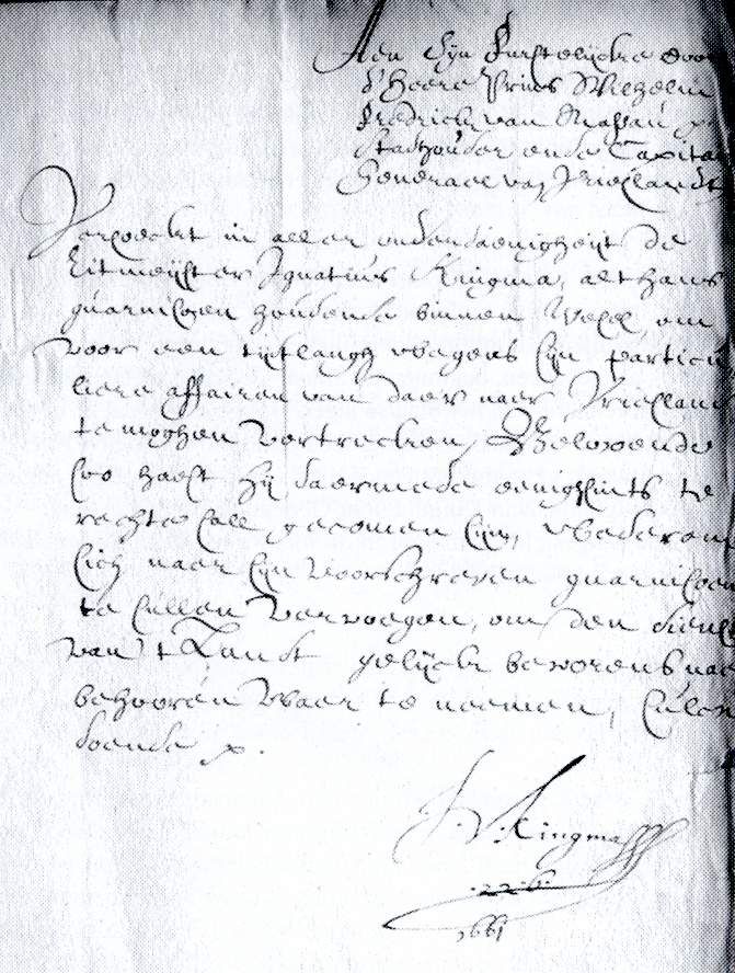 Brief van Ignatius van Kingma aan stadhouder Willem Frederik, 22 juni 1661