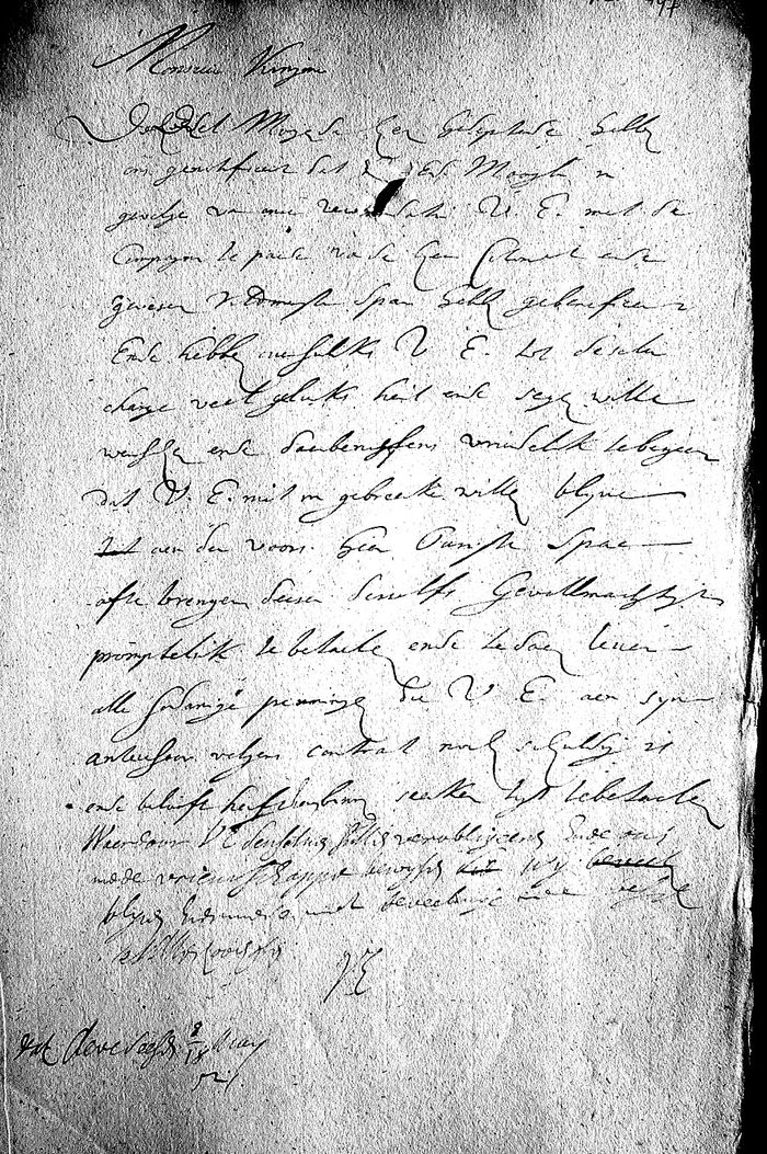 Brief van stadhouder Willem Frederik aan kapitein Kingma, 18 mei 1652