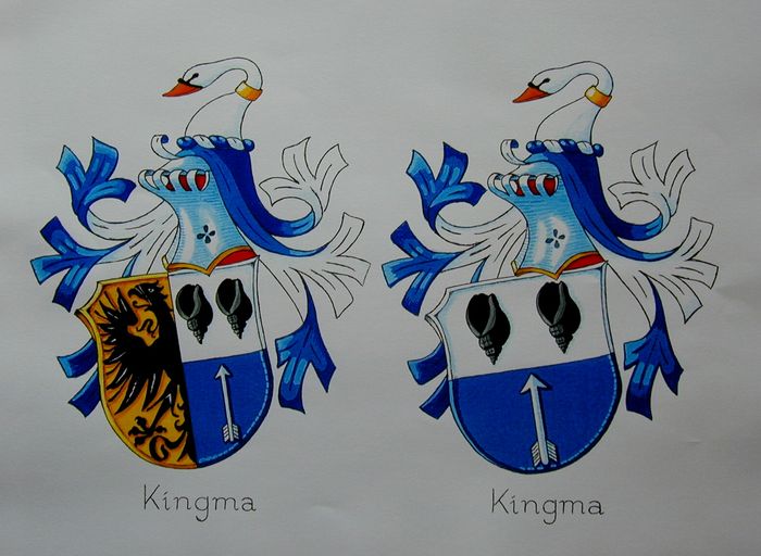 The Kingma coat of arms, with and without the Frisian half-eagle