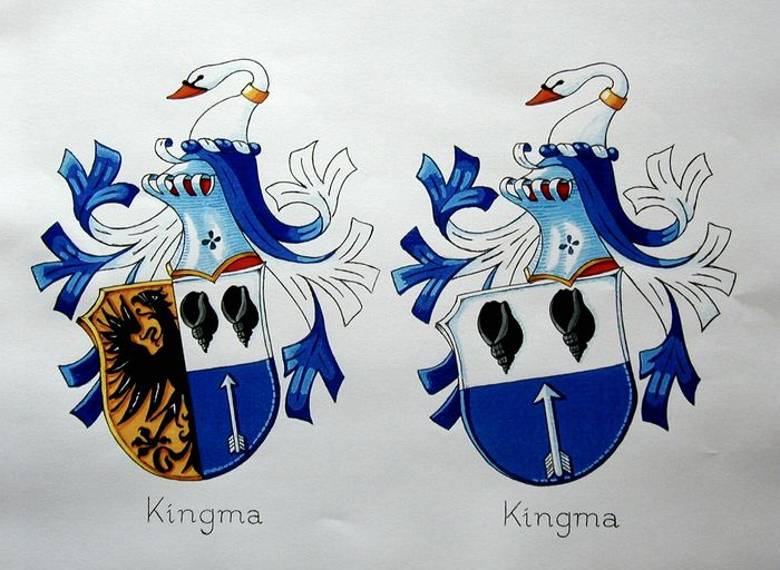 Het Kingma-wapen, met en zonder de Friese halve adelaar