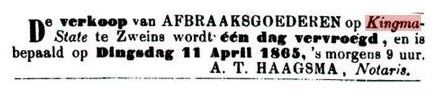 De verkoop van afbraakgoederen wordt een dag vervroegd, naar 11 april 1865