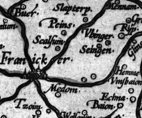 Detail van de kaart van Sibrandus Leo rond Franeker