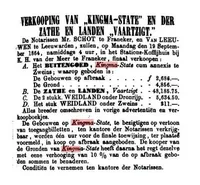 De verkoopadvertentie met de prijzen van Kingma State in de Leeuwarder Courant van 19 september 1864: huis ƒ 2686, grond ƒ 4856.
