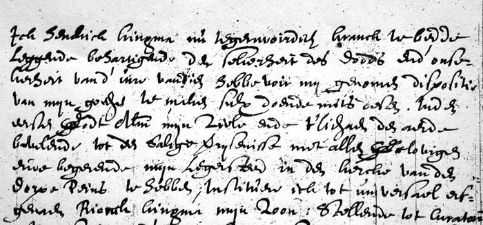 Het begin van het testament van Hendrick Jellesz Kingma, 14 november 1625