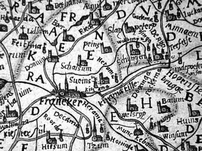 Detail van de kaart ‘Frisia Occidentalis’ van Metius en Winsemius (1622): Sueins met Kingma State