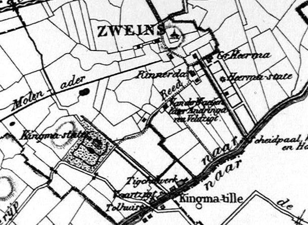 Detail van de ‘Nieuwe Atlas van Friesland’ van Wopke Eekhoff: Zweins met Kingma State