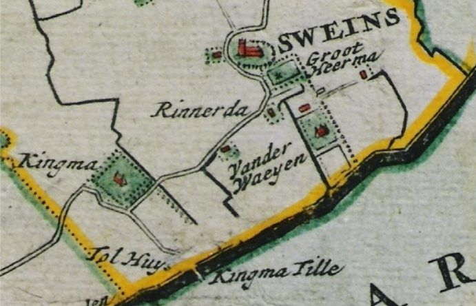 Kingma State en Kingmatille op de kaart van Schotanus, 1698.