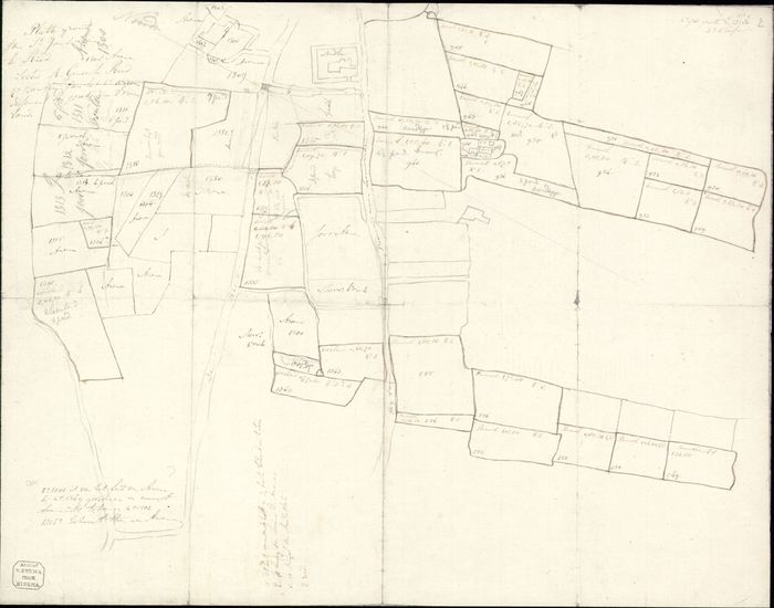 Plattegrond van de eigendommen van het Sint Jansleen te Ried, 19e eeuw