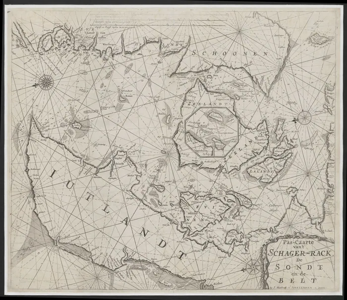 "Pascaarte van 't Schager-rack, De Sondt en de Belt", zeekaart, 1705.