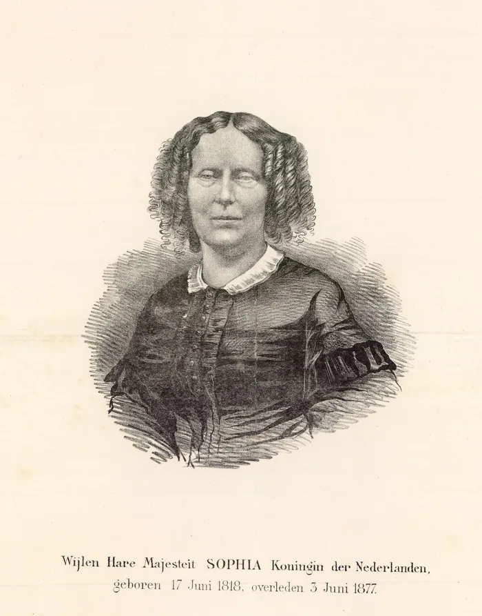 Wijlen Hare Majesteit Sophia, koningin der Nederlanden (1818 tot 1877), gedrukt portret.